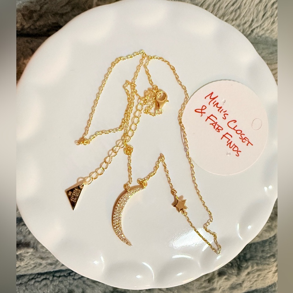 Gold Crescent Moon and Star Layered Necklace -